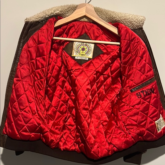 Vintage climate control Brown Leather Aviator Jacket with Patches - Picture 3 of 5